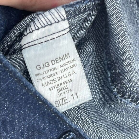 Bell Bottom Jeans High Rise Dark Wash Stretch Fit GJG Brand Juniors Size 11 Boho - Picture 7 of 7